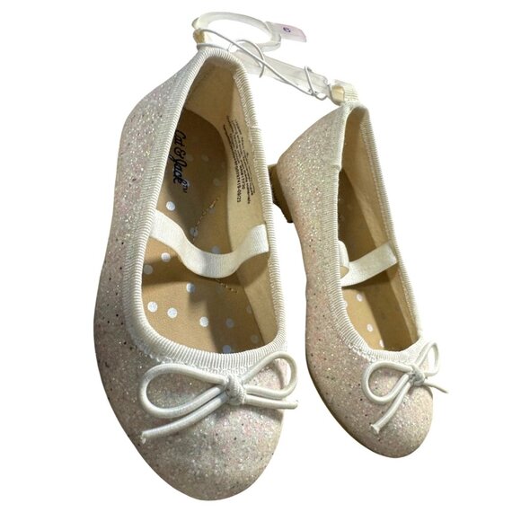 Girls Cat & Jack White Glitter Mary Jane Ballet Flats With Bow Size 6 NWT - Picture 9 of 9